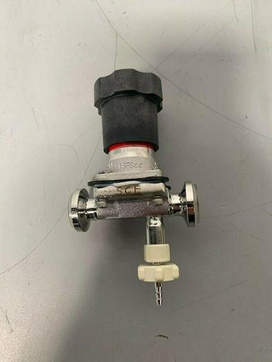 Used ITT Pure-Flo Stainless Steel Diaphragm Valve w/ 1/2" Sanitary Fit & Sample Valve