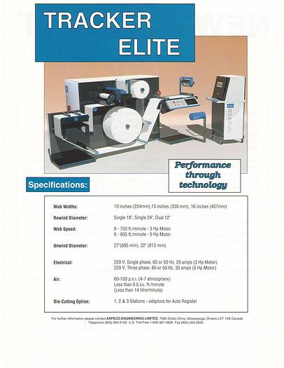 Used 16" ARPECO ELITE TRACKER LABEL SLITTER REWINDER MFG 1995