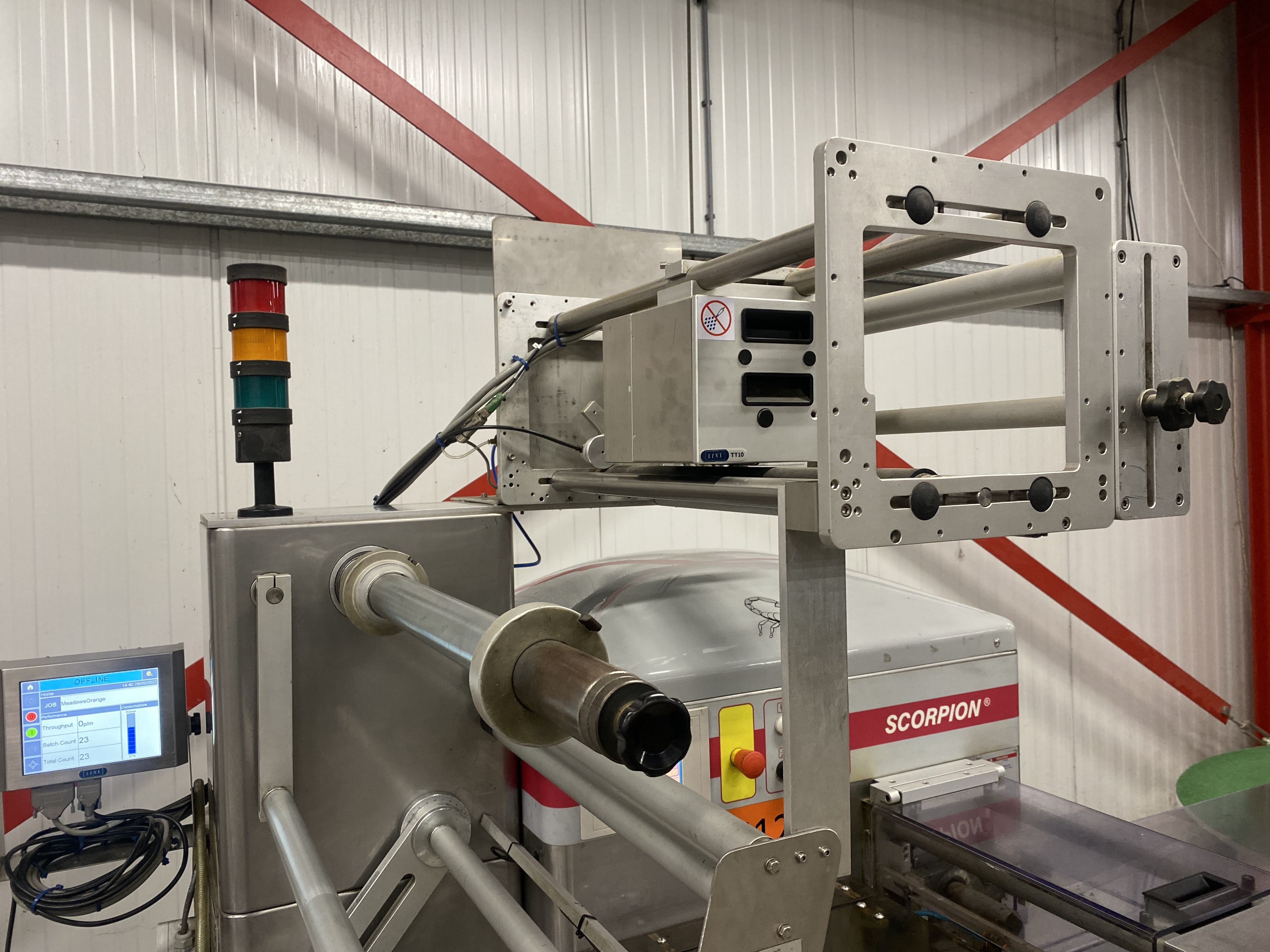 Used Record Scorpion MD flowpacker with Automotion automatic infeed