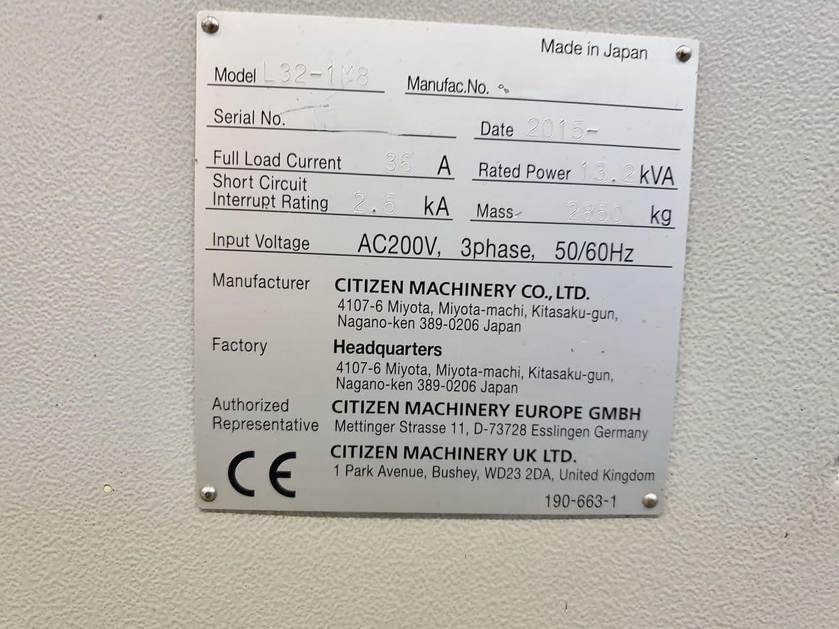 Gebraucht 2015 CITIZEN L32-1M8 7-axis Swiss Type CNC Lathe