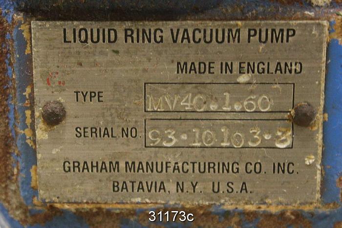 Used Graham MV4C.1.60 Liquid Ring Vacuum Pump #31173