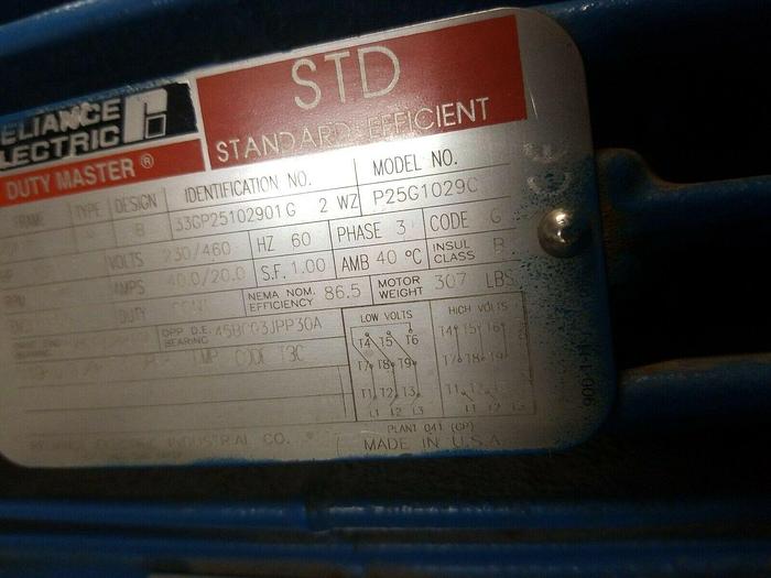 Used Reliance Electric P25G1029C, Fristam FZX250 stainless pump 2.5"