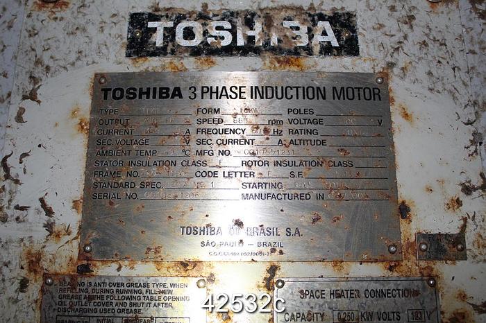 Used Toshiba TIKE FCKW A/C Motor, 700 Hp, 900 Rpm, 400-1120 Frame #42532