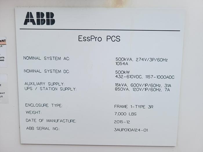 Used 2015 ABB PCS Smart Inverter for Microgrid Equipment