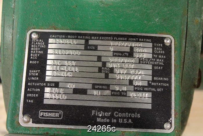 Used Fisher V100 Fisher Vee Ball Valve, 3", Stainless Steel Body, Stainless Steel Seat, 17-4 Ph Shaft; Type 1052, Size 40 Actuator, Series 3600 Positioner #24265