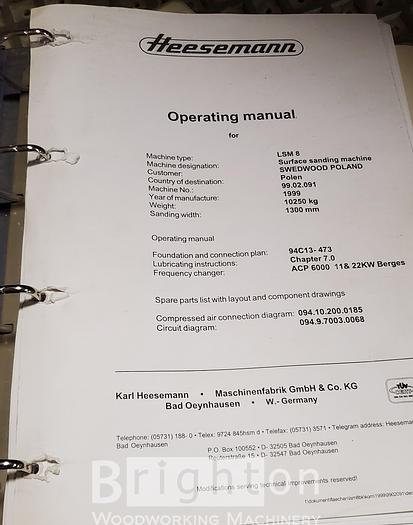 Used 1999 Heeseman LSM 8 used widebelt sander.