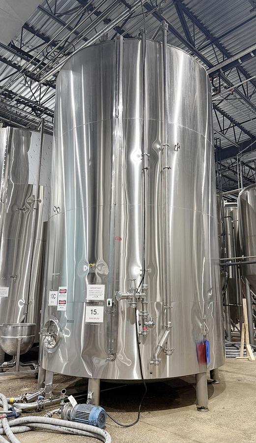Used Used 13,208 Gallon Tank, 304 Stainless Steel, With Heat Exchanger & Pump