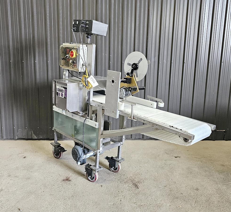 Used Used Fortress Phantom Metal Detector with Belt Conveyor and label applicator