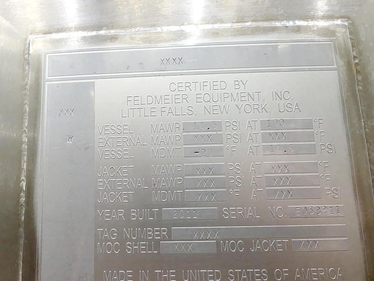 Used Used 10,000 Gallon Feldmeier Jacketed Tank (Reactor), 304 Stainless Steel