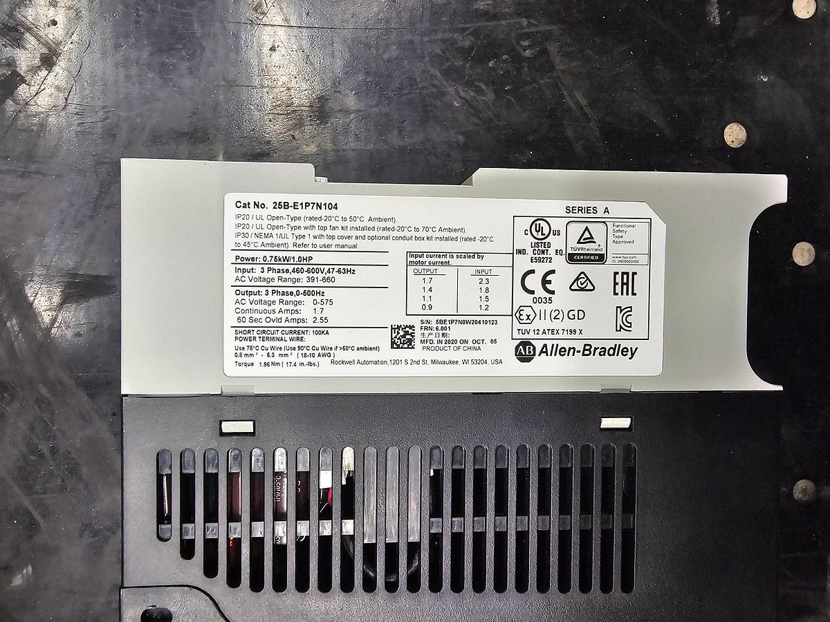 Used Used Allen-Bradley Variable Frequency Drive, Model 25B-E1P7N104, 1 HP, 460-600V