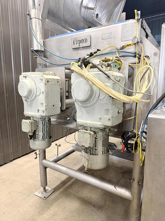 Used Je Recois - Mepaco double ribbon blender, with dumbing column and control panel, jacketed