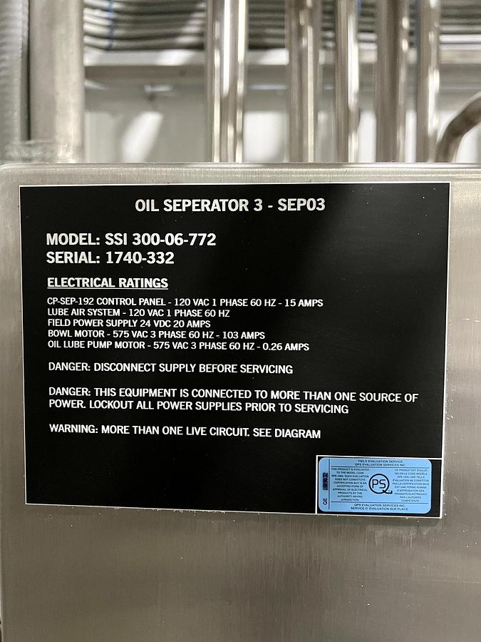 Used Used GEA Westfalia Disc Stack Centrifuge, Model SSI-300-06-772