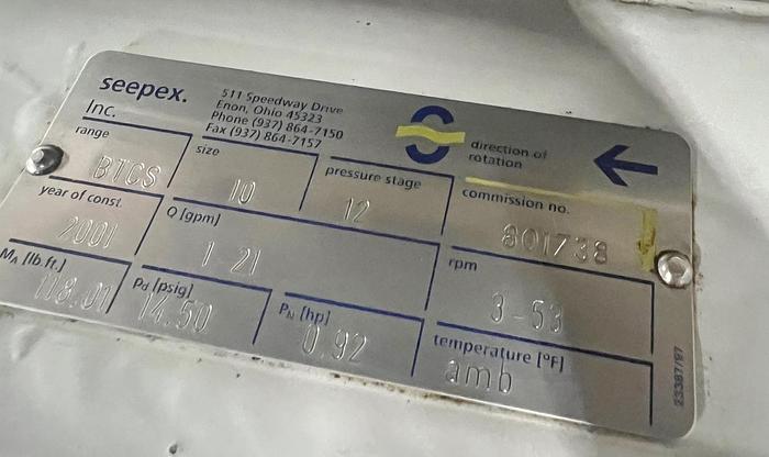 Used USED SEEPEX PROGRESSIVE CAVITY PUMP, STAINLESS STEEL, SANITARY