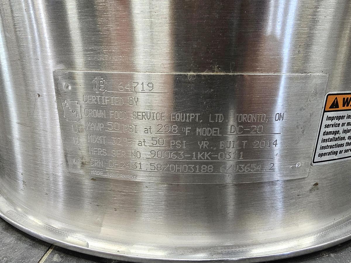 Used Used Crown Food Service Equipt. LTD Kettle, 20 Gallon, Stainless Steel