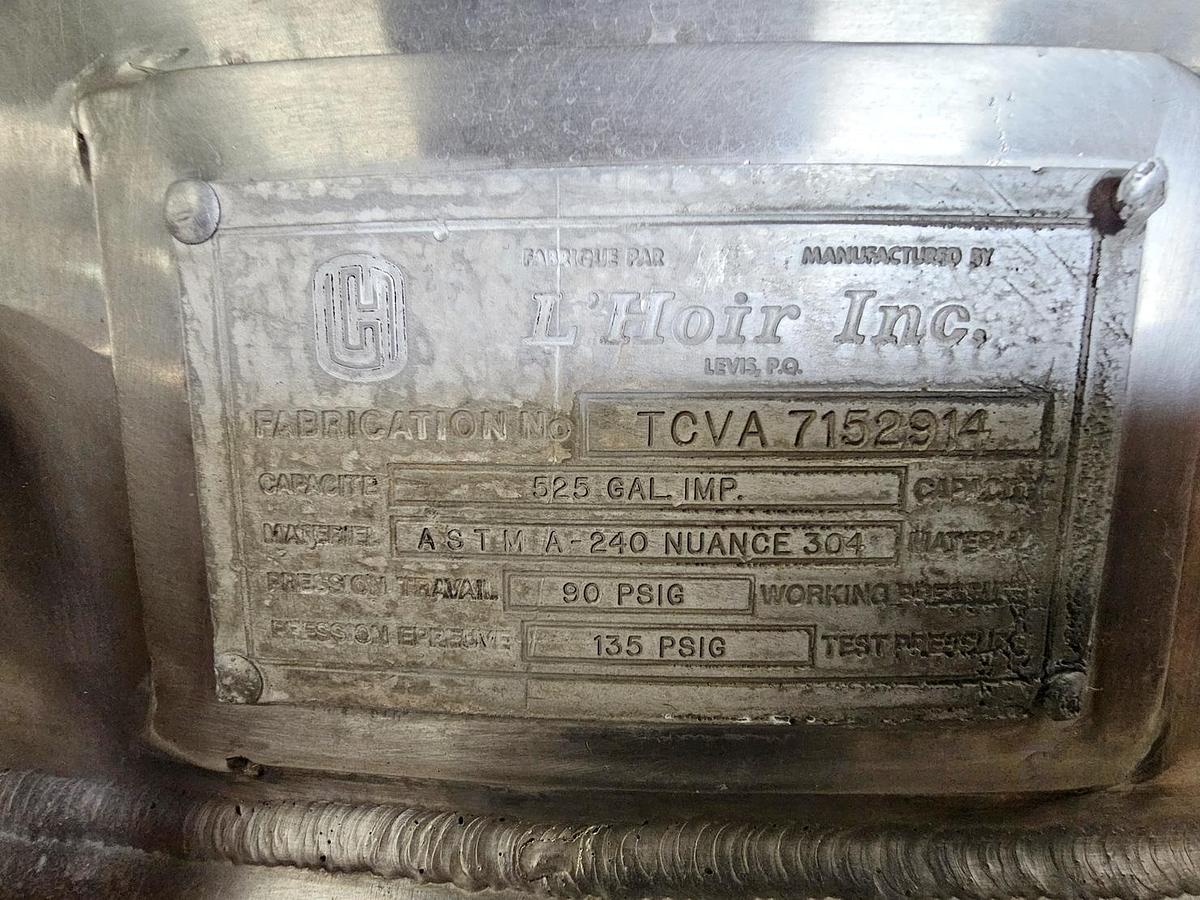 Used Used 630 Gallon Jacketed Tank, 304 Stainless Steel, With Mixer