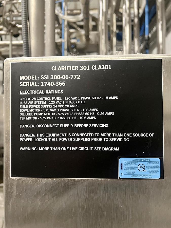 Used Used GEA Westfalia Disc Stack Centrifuge, Model SSI-300-06-772