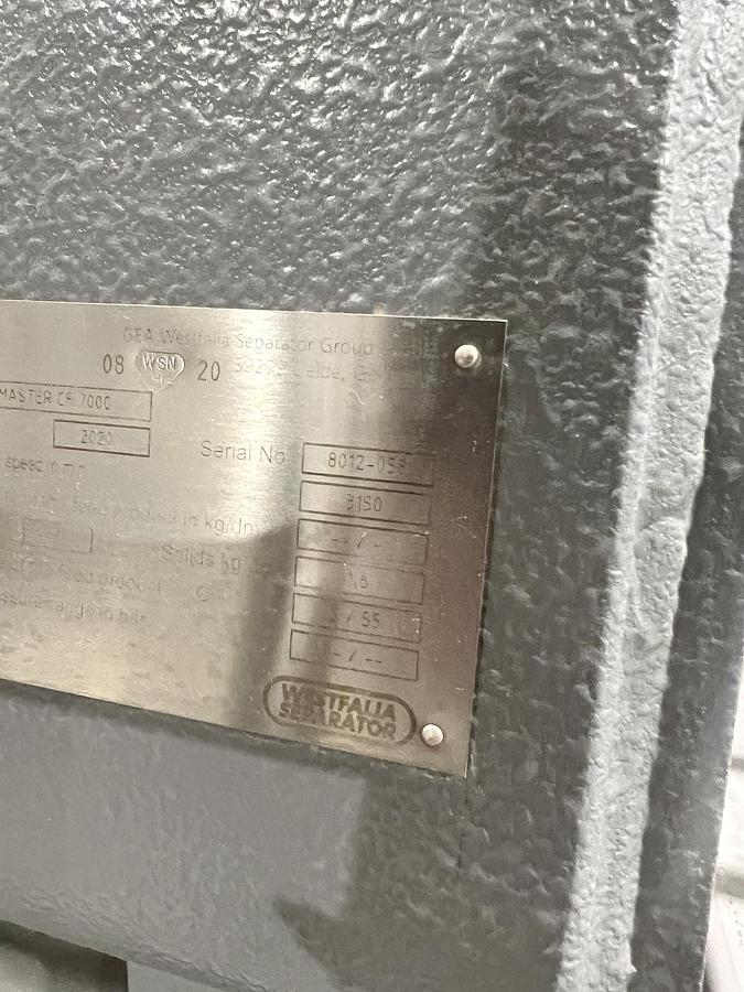 Used Used GEA Westfalia Decanter Centrifuge, Model Protein Master CF 7000