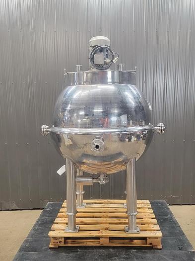Used USED 200 GALLON JACKETED KETTLE, 316 STAINLESS STEEL, WITH SCRAPE AGITATION & MIXER