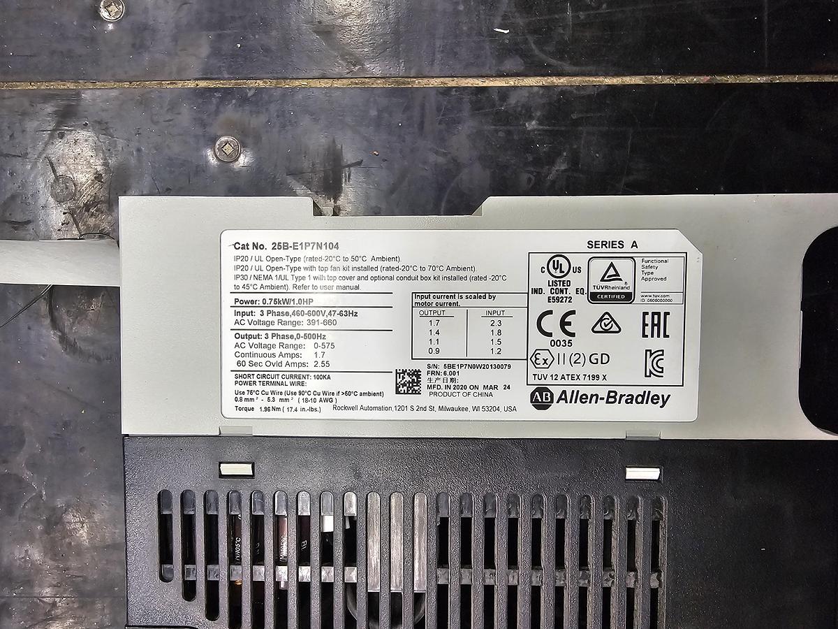 Used Used Allen-Bradley Variable Frequency Drive, Model 25B-E1P7N104, 1 HP, 460-600V