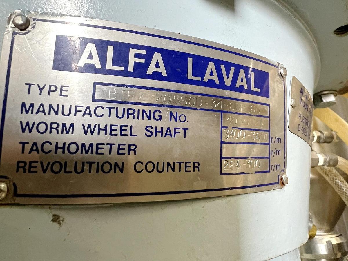 Used Used Alfa Laval Desludger Disc Centrifuge, Model BTPX 205SGD-34-CDP-60