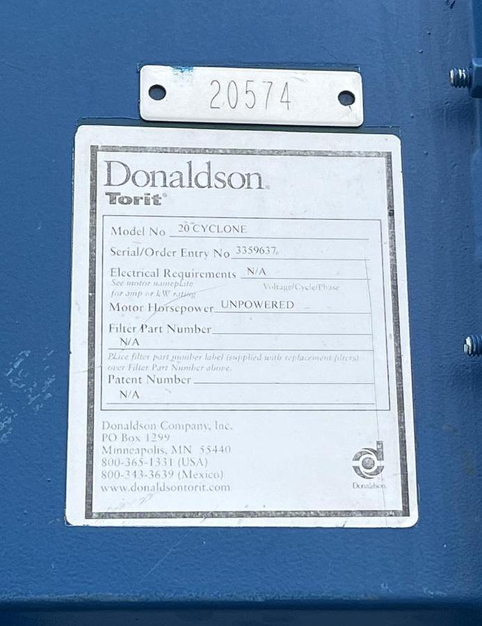 Used Used Donaldson Torit Dust Collector, Model DFO2.4, with Cyclone