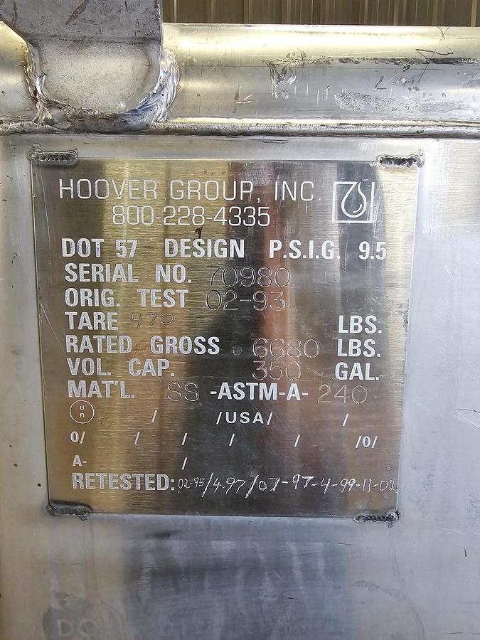 Used Used 350 Gallon IBC Tank (Tote), 304 Stainless Steel