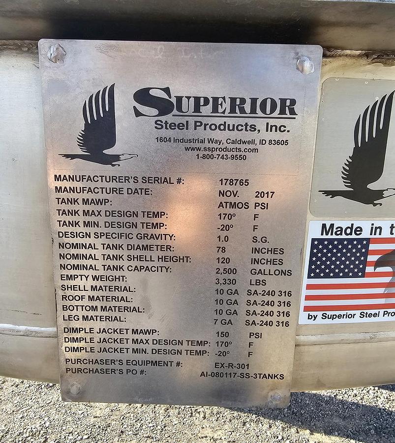 Used West Auction California - Lot A-1002 2500 gallon jacketed mix tank