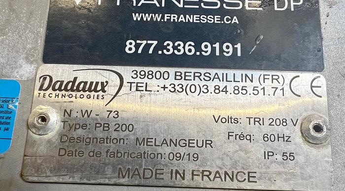 Used USED DADAUX STAINLESS STEEL TILTING PADDLE BLENDER, 7 CUBIC FEET