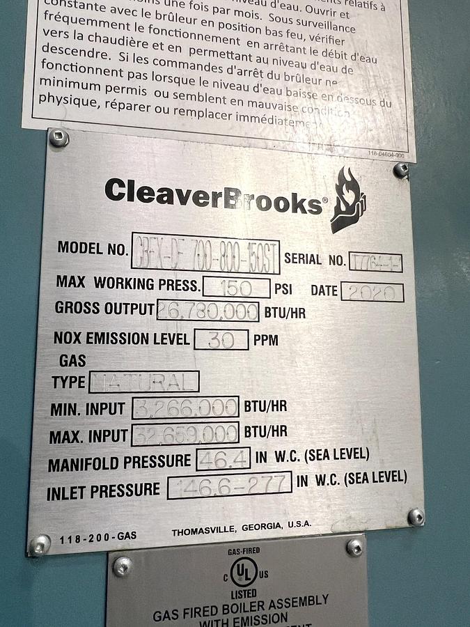 Used Used Cleaver Brooks Boiler, Model CBEX-DE 700-800-150ST