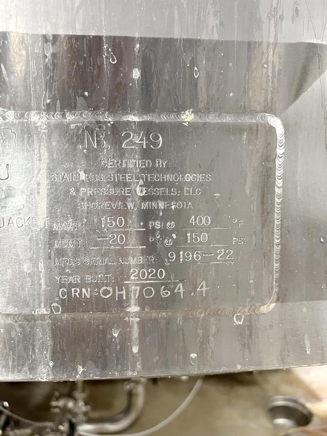 Used Used 1600 Gallon Jacketed Tank, Stainless Steel, With Scrape Agitation & Twin Screw Pump