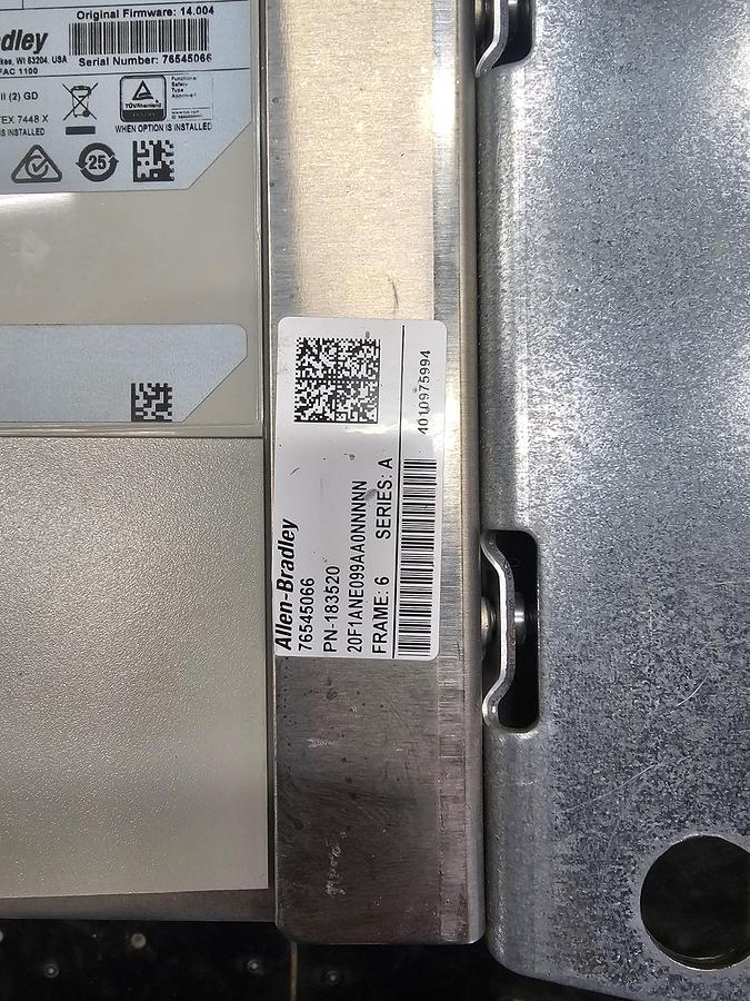 Used Used Allen-Bradley Variable Frequency Drive, Model 20F1ANE099 AA0NNNNN, 100 HP, 600V