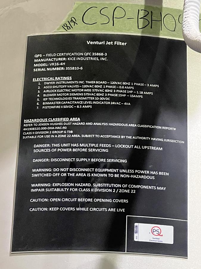 Used Used Kice Venturi Jet Filter, With Rotary Airlock, with Blower