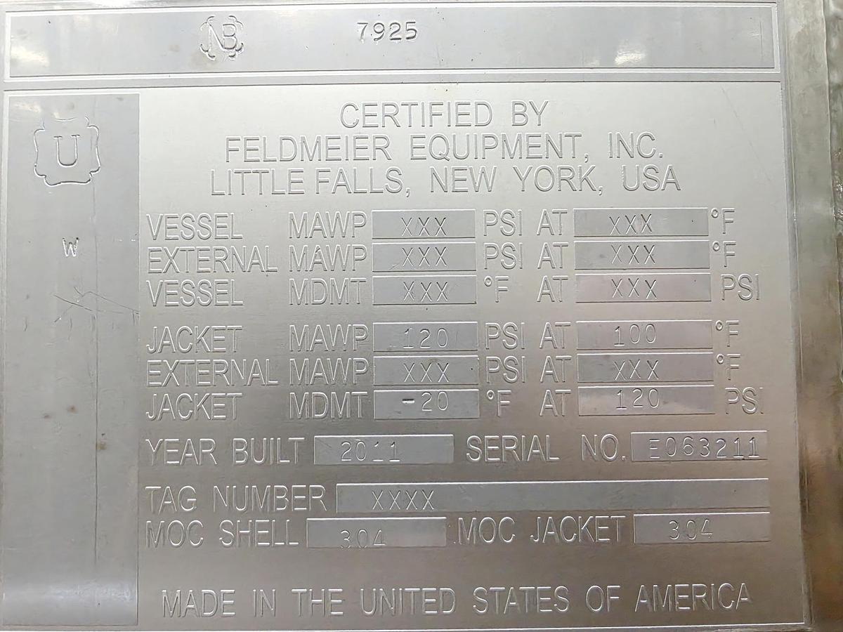 Used Used 10,000 Gallon Feldmeier Jacketed Tank (Reactor), 304 Stainless Steel