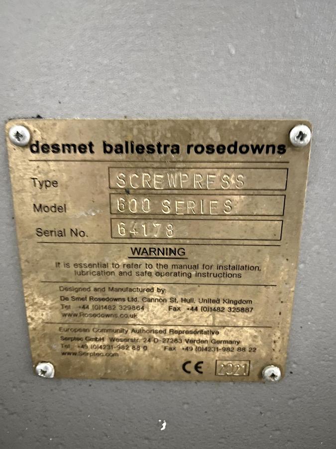 Used Used Rosedowns Desmet 600 Series Sterling Screw Press