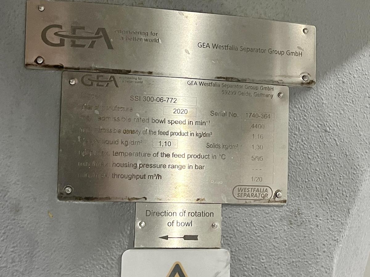 Used Used GEA Westfalia Disc Stack Centrifuge, Model SSI-300-06-772
