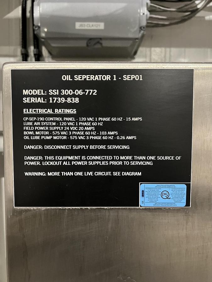 Used Used GEA Westfalia Disc Stack Centrifuge, Model SSI-300-06-772