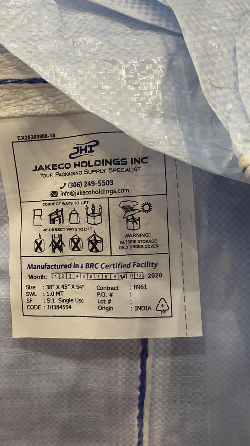 Used Unused Jakeco Holdings Bulk Tote Bags, Capacity 1 MT
