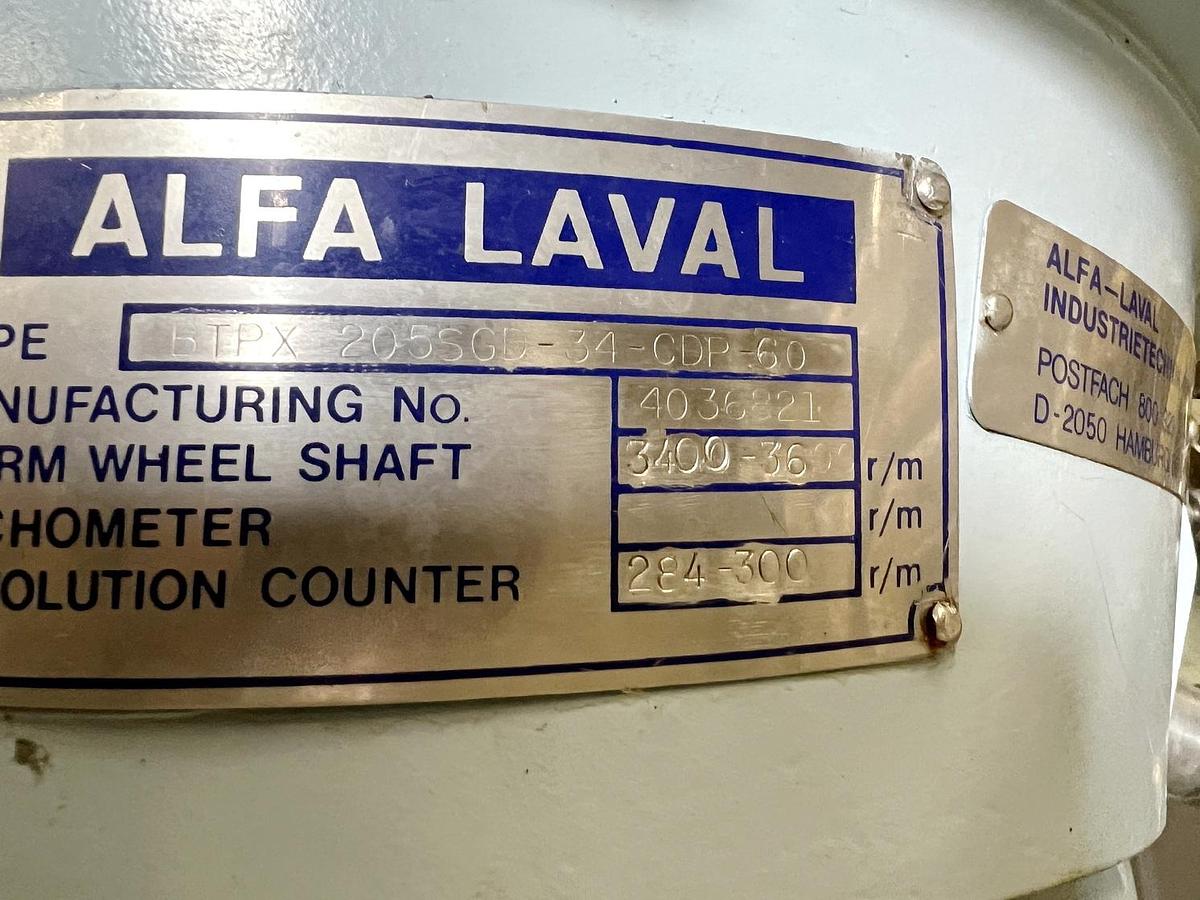Used Used Alfa Laval Desludger Disc Centrifuge, Model BTPX 205SGD-34-CDP-60