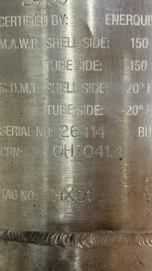 Used Used Enerquip Heat Exchanger, Tube & Shell