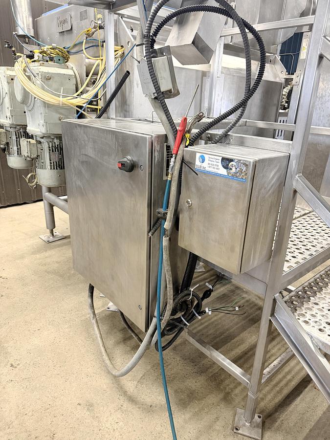 Used Je Recois - Mepaco double ribbon blender, with dumbing column and control panel, jacketed