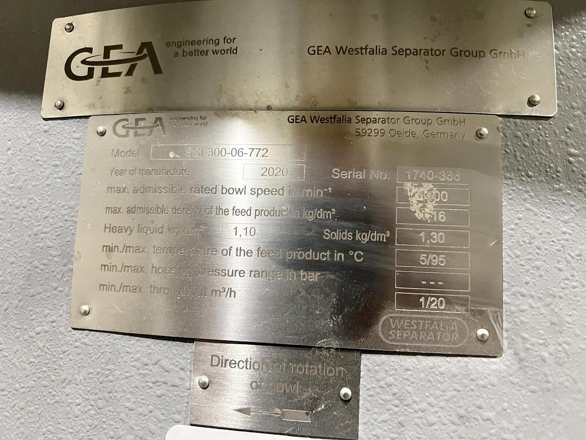 Used Used GEA Westfalia Disc Stack Centrifuge, Model SSI-300-06-772