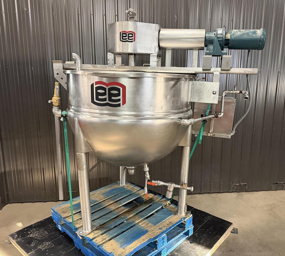 Used Used 200 Gallon Lee Industries Jacketed Kettle, Stainless Steel, With Scrape Agitation