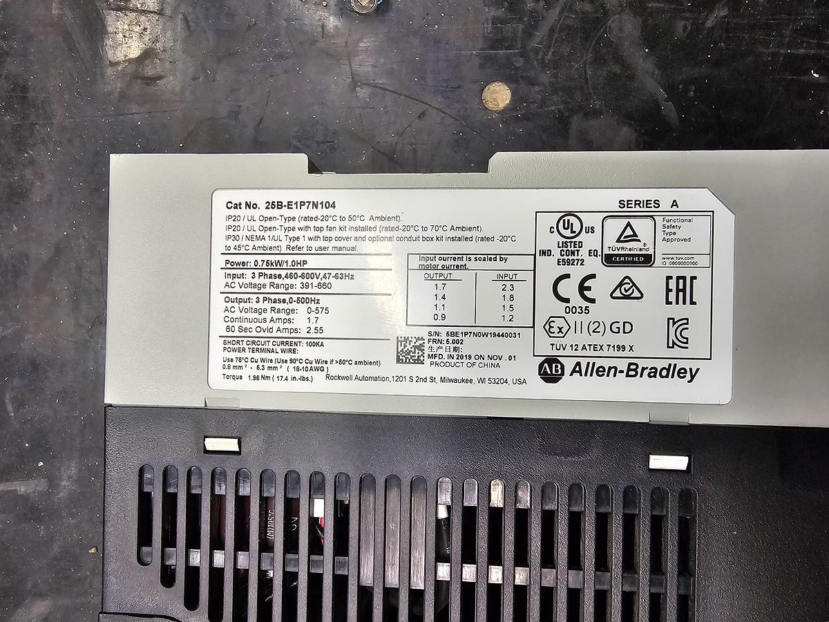 Used Used Allen-Bradley Variable Frequency Drive, Model 25B-E1P7N104, 1 HP, 460-600V