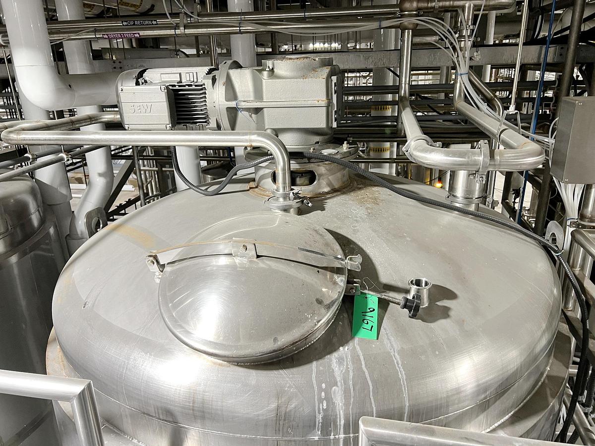 Used Used 1600 Gallon Jacketed Tank, Stainless Steel, With Scrape Agitation & Twin Screw Pump