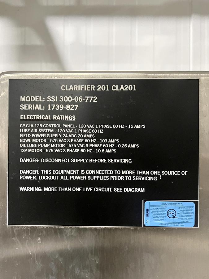 Used Used GEA Westfalia Disc Stack Centrifuge, Model SSI-300-06-772