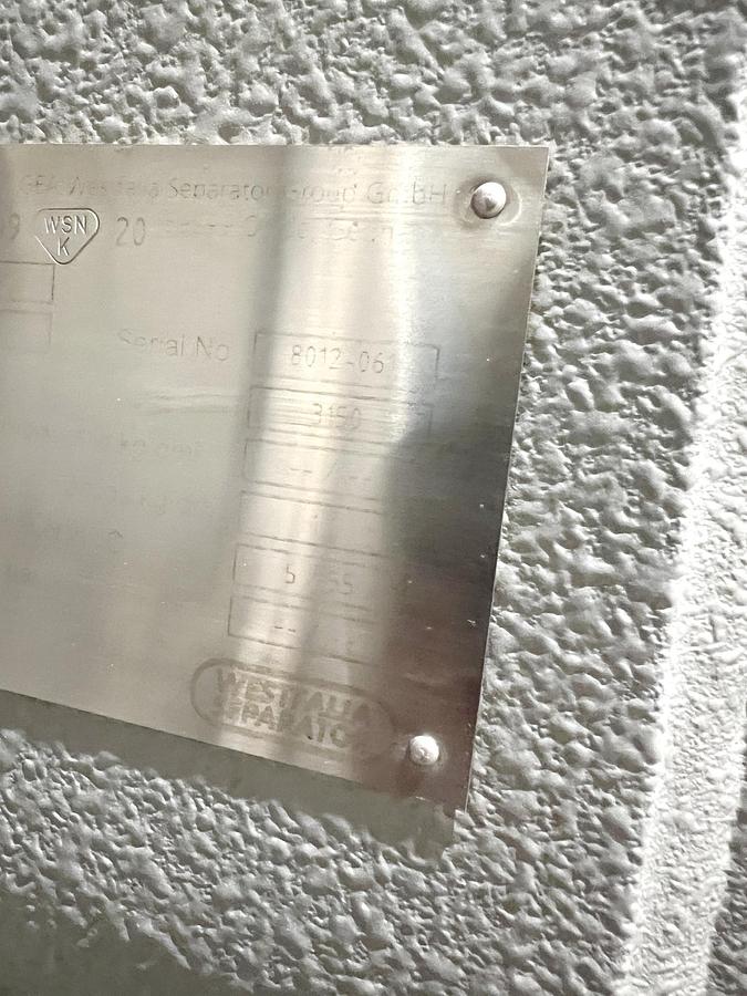 Used Used GEA Westfalia Decanter Centrifuge, Model Protein Master CF 7000