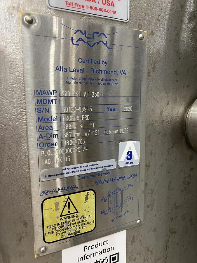 Used Used Alfa Laval Plate Heat Exchanger, Model Front6-FRD, 288.7 Sq.ft