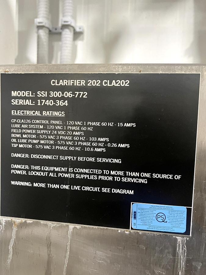 Used Used GEA Westfalia Disc Stack Centrifuge, Model SSI-300-06-772