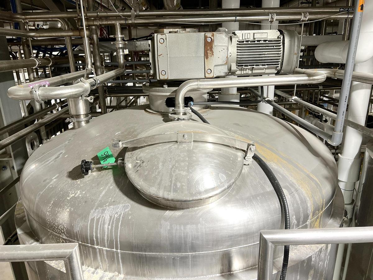 Used Used 2500 Gallon Jacketed Tank, Stainless Steel, With Scrape Agitation & Twin Screw Pump