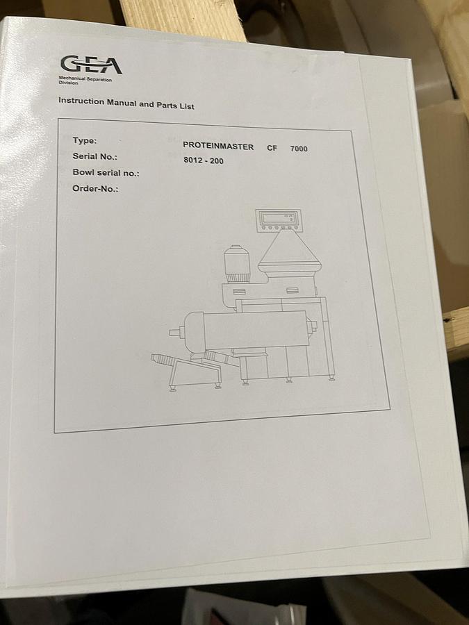 Used Unused GEA Westfalia Protein Master CF 7000 Rotating Assembly